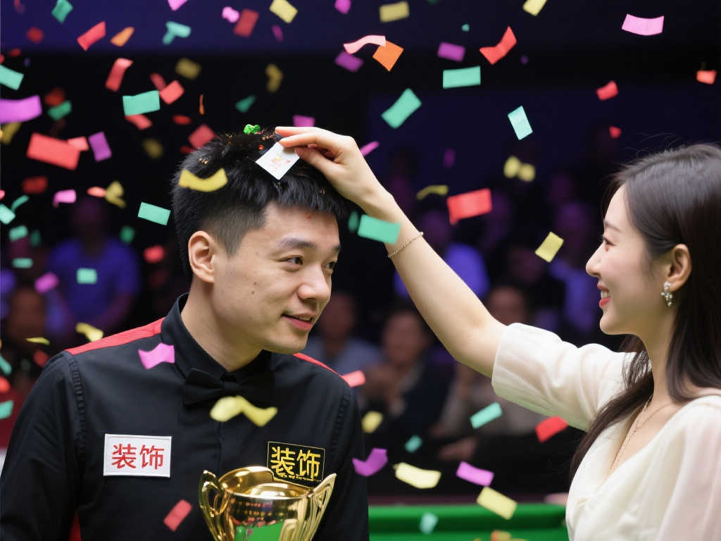 甜蜜一刻😍赵心童与女友同台领奖，她贴心为他清理头上彩纸